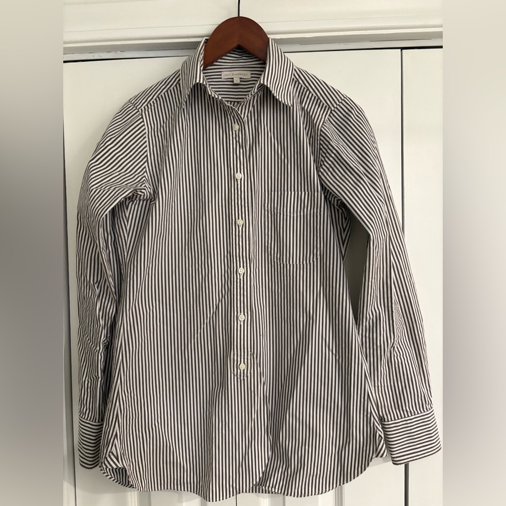 Ann Mashburn Boyfriend Shirt Brown and White Size Small